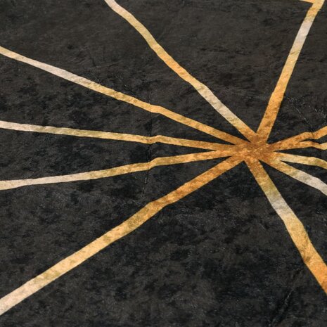 Vloerkleed wasbaar anti-slip Ø 120 cm zwart en goudkleurig 5