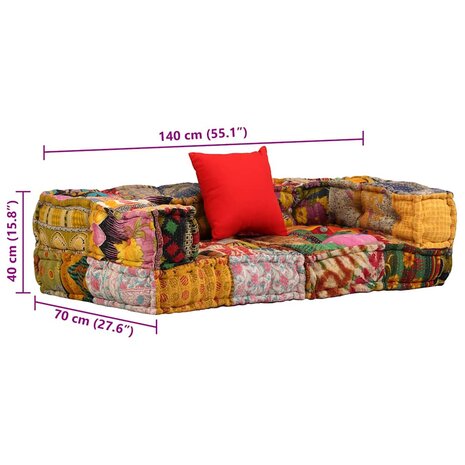 Poef tweezits modulair stof patchwork 9