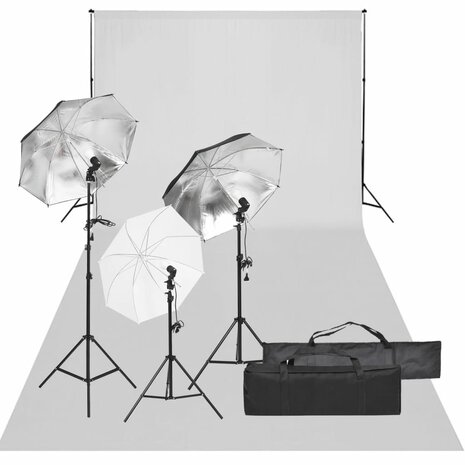 Fotostudioset met verlichtingsset en achtergrond 1