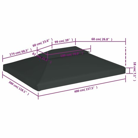 Prieeldak 2-laags 4x3m 310 g/m² antracietkleurig 6