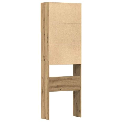 Wasmachinekast 64x24x190 cm bewerkt hout artisanaal eikenkleur 8