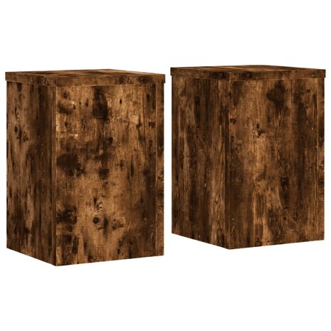 Plantenstandaards 2 st 25x25x35 cm bewerkt hout gerookt eiken 2