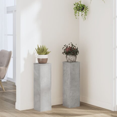 Plantenstandaards 2 st 17x17x60 cm bewerkt hout betongrijs 1