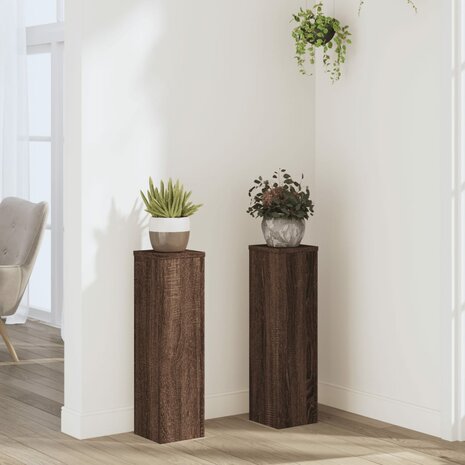 Plantenstandaards 2 st 17x17x60 cm bewerkt hout bruin eiken 1