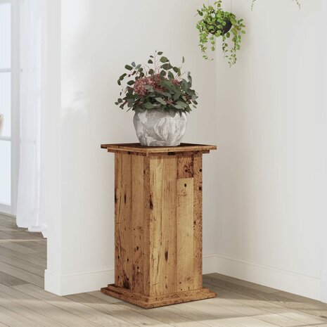 Plantenstandaard 33x33x60 cm bewerkt hout oud houtkleurig 1