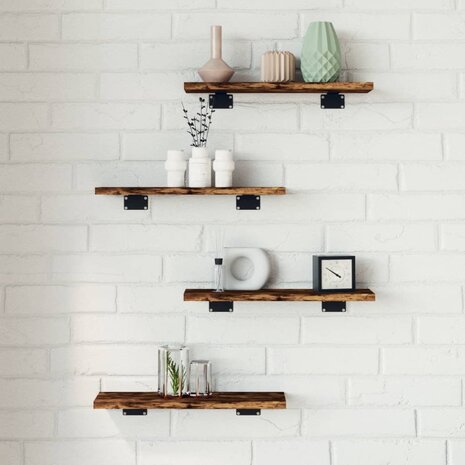 Wandschappen 4 st 40x10x1,5 cm bewerkt hout gerookt eikenkleur 1