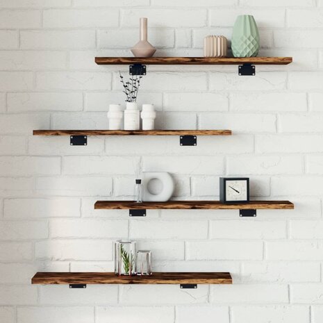 Wandschappen 4 st 60x10x1,5 cm bewerkt hout gerookt eikenkleur 1