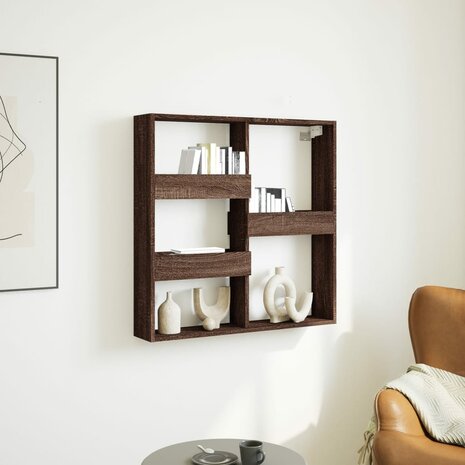 Wandkast 80x15x80 cm bewerkt hout bruin eikenkleur 1