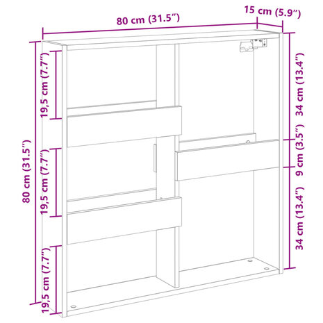 Wandkast 80x15x80 cm bewerkt hout bruin eikenkleur 9