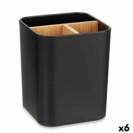 Tandenborstelhouder Berilo B9041-BLACK Zwart Bamboe Polypropyleen 9 x 11 x 9 cm (6 Stuks) 1