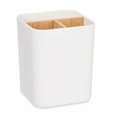 Tandenborstelhouder Berilo B9041-WHITE Wit Bamboe Polypropyleen 9 x 11 x 9 cm (6 Stuks) 2