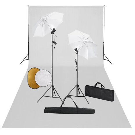 Fotostudioset met lampen, paraplu&apos;s, achtergrond en reflector 1
