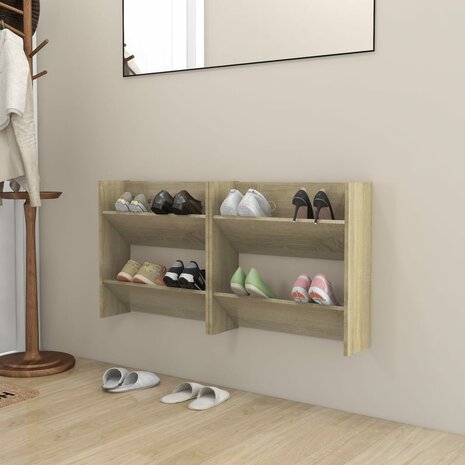 Wandschoenenkasten 2 st 60x18x60 cm spaanplaat sonoma eiken 1