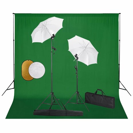 Fotostudioset met lampen, paraplu&apos;s, achtergrond en reflector 1
