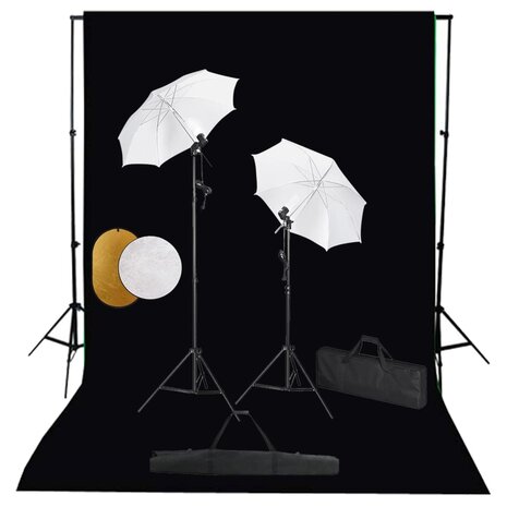 Fotostudioset met lampen, paraplu&apos;s, achtergrond en reflector 1