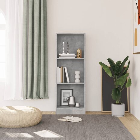 Boekenkast met 3 schappen 40x24x109 cm bewerkt hout betongrijs 3