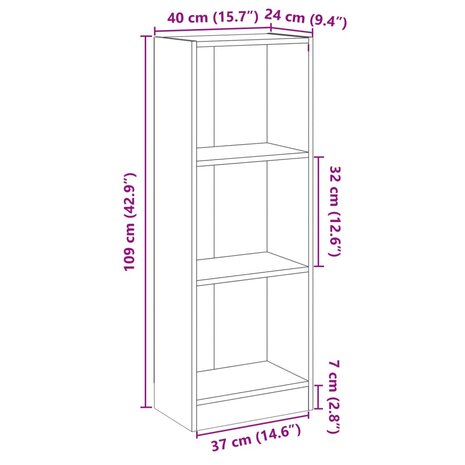 Boekenkast met 3 schappen 40x24x109 cm bewerkt hout betongrijs 8
