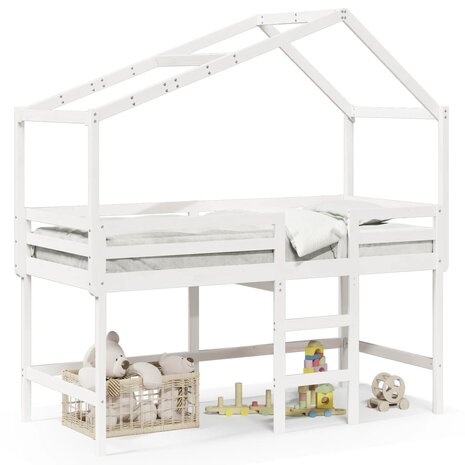 Halfhoogslaper met ladder en bedhuis grenenhout wit 80x200 cm 2