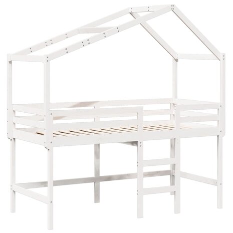 Halfhoogslaper met ladder en bedhuis grenenhout wit 80x200 cm 3