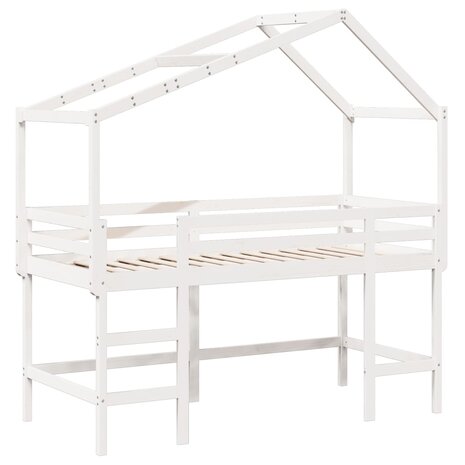 Halfhoogslaper met ladder en bedhuis grenenhout wit 80x200 cm 3
