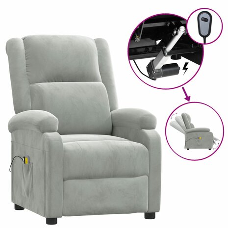 Massagestoel elektrisch fluweel lichtgrijs 2
