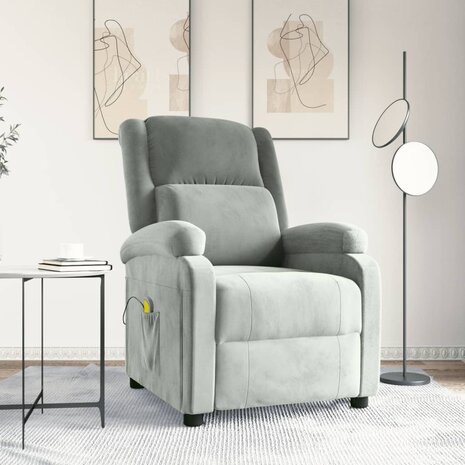 Massagestoel fluweel lichtgrijs 1