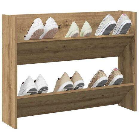 Wandschoenenkast 80x18x60 cm bewerkt hout artisanaal eikenkleur 3