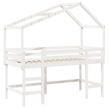 Halfhoogslaper met ladder en bedhuis grenenhout wit 90x190 cm 3