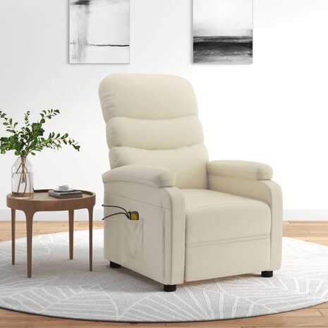 Massagestoel elektrisch kunstleer crèmekleurig 1