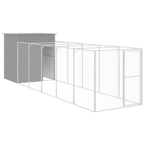 Hondenhok met ren 165x659x181 cm gegalvaniseerd staal grijs 2