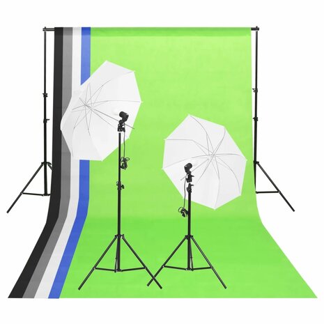 Studioverlichtingsset met achtergronden en paraplu&apos;s 1