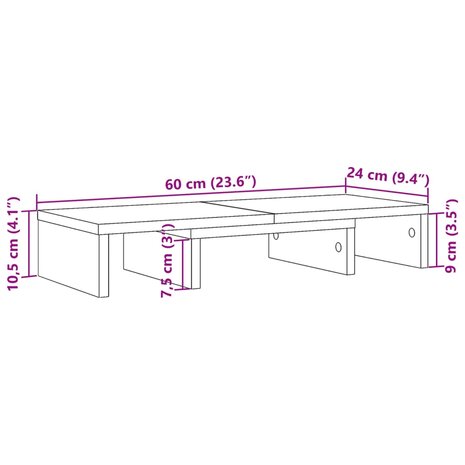 Monitorstandaard verstelbaar 60x24x10,5cm hout artisanaal eiken 9
