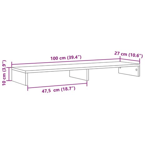Monitorstandaard 100x27x10 cm bewerkt hout oud houtkleurig 9