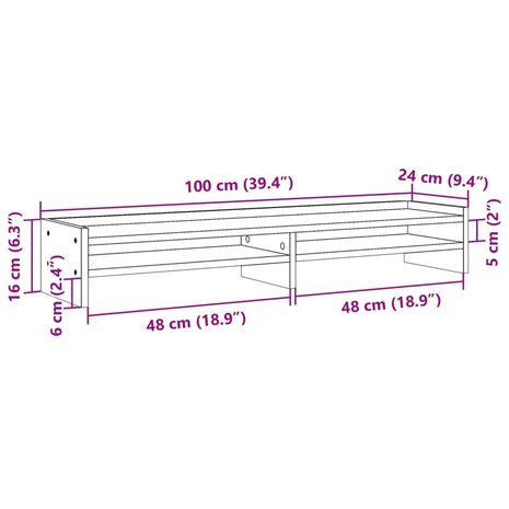 Monitorstandaard 100x24x16 cm bewerkt hout wit 9