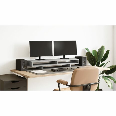 Monitorstandaard 100x27x15 cm bewerkt hout betongrijs 1