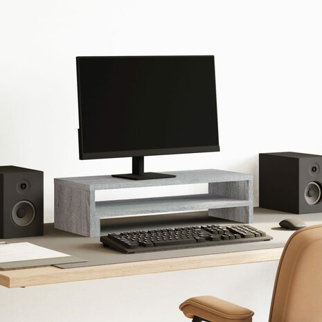 Monitorstandaard 54x22x15 cm bewerkt hout grijs sonoma eiken 1
