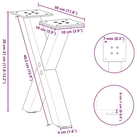 Salontafelpoten 2 st X-vormig 30x(30-31) cm staal zwart 9