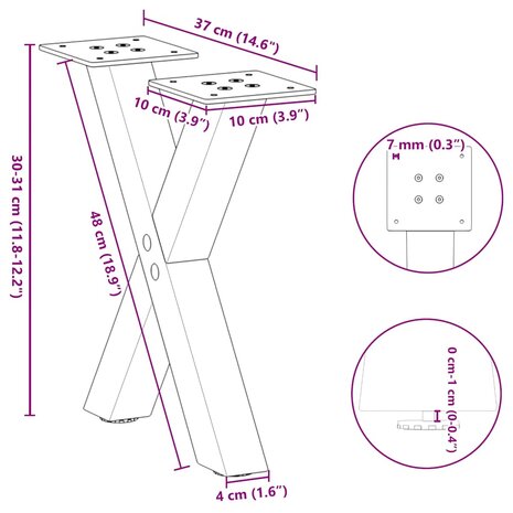 Salontafelpoten 2 st X-vormig 37x(30-31) cm staal antraciet 9
