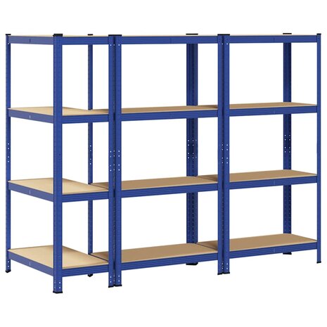 Opbergrekken 3 st 4-laags staal en bewerkt hout blauw 6