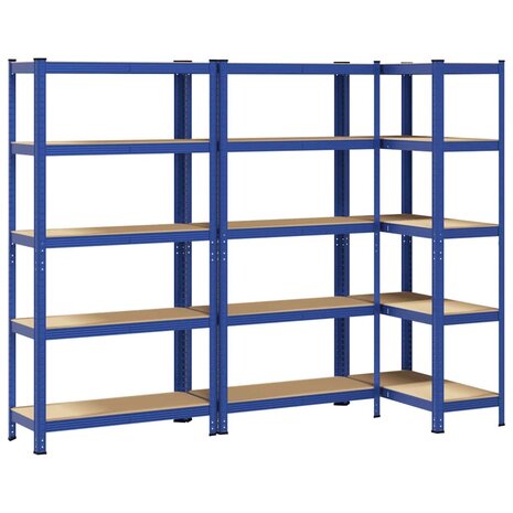 Opbergrekken 3 st 5-laags staal en bewerkt hout blauw 2