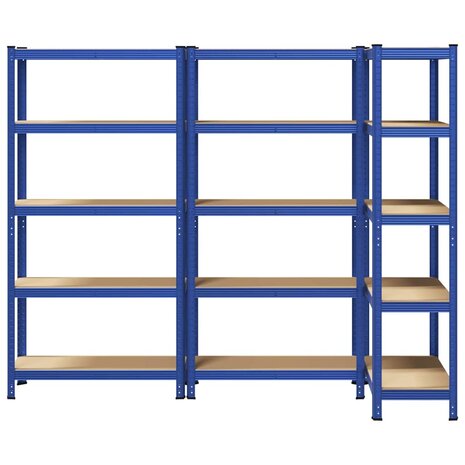 Opbergrekken 3 st 5-laags staal en bewerkt hout blauw 4