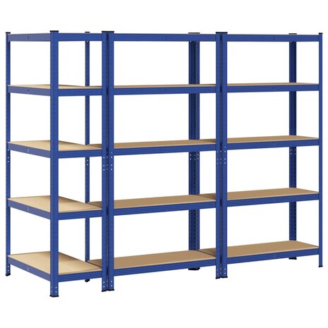 Opbergrekken 3 st 5-laags staal en bewerkt hout blauw 6