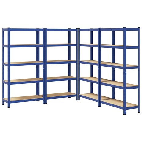 Opbergrekken 4 st 5-laags staal en bewerkt hout blauw 2