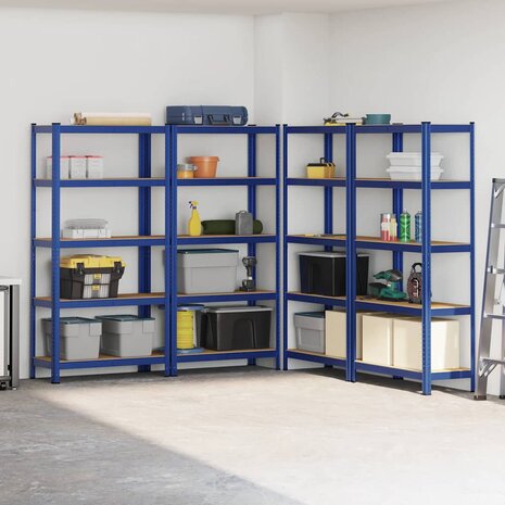 Opbergrekken 4 st 5-laags staal en bewerkt hout blauw 3