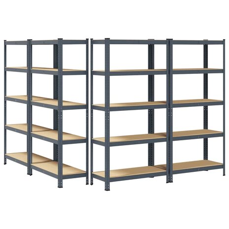 Opbergrekken 5-laags 4 st staal & bewerkt hout antracietkleurig 6