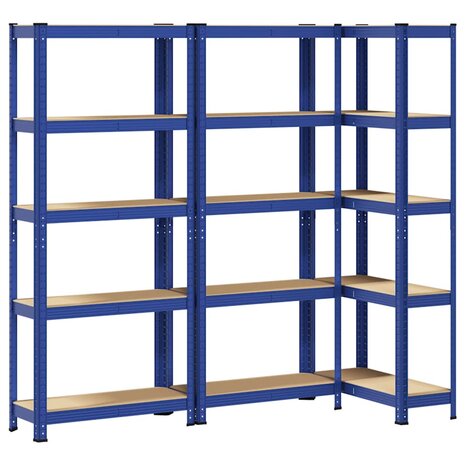 Opbergrekken 3 st 5-laags staal en bewerkt hout blauw 2