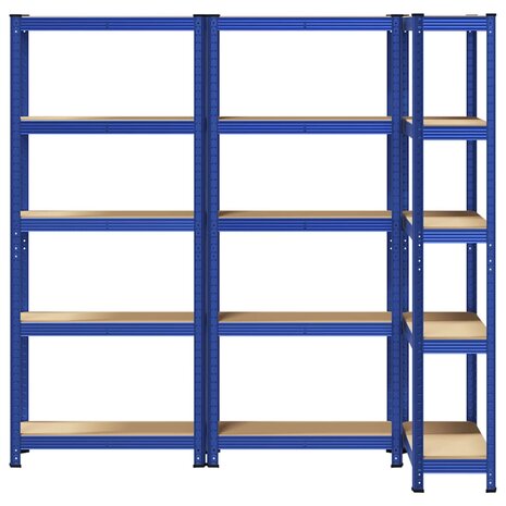 Opbergrekken 3 st 5-laags staal en bewerkt hout blauw 4