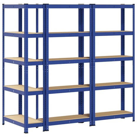 Opbergrekken 3 st 5-laags staal en bewerkt hout blauw 6