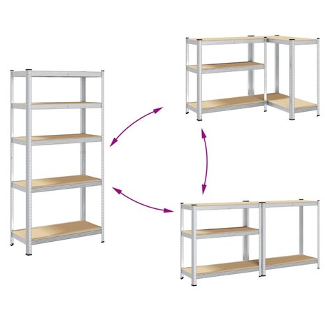 Opbergrek 5-laags staal en bewerkt hout zilverkleurig 7
