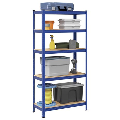 Opbergrek 5-laags staal & bewerkt hout blauw 1
